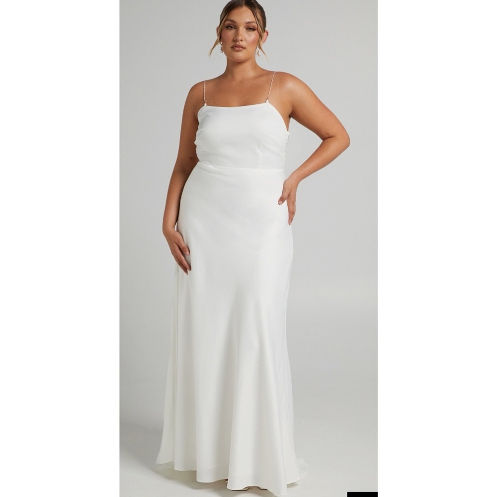 Showpo Pearl Strap Cowl Back Wedding Gown